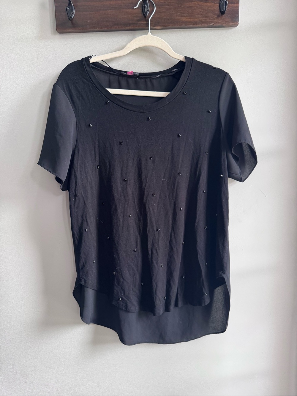 Vince Camuto Black Short-Sleeve Blouse with Stud Accents
